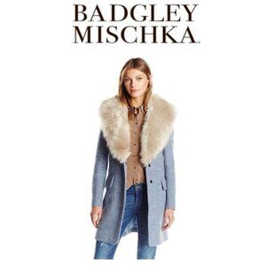 Badgley Mischka - Blue Wool Faux Fur Coat